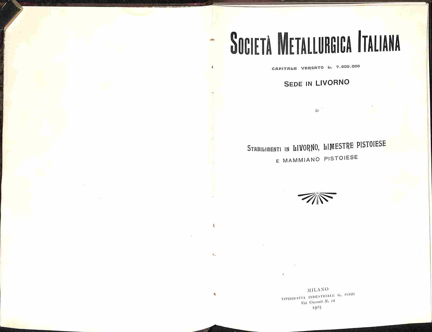 Società metallurgica italiana. Sede in Livorno. Stabilimenti in Livorno, Limestre Pistoiese e Mammiano Pistoiese (catalogo)